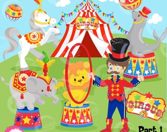 Circus Clipart, Lion, Seal, Horse, Elephant, Ringmaster, Elephants, Clowns Clipart, Commercial Use, Birthday Clipart, AMB-1158