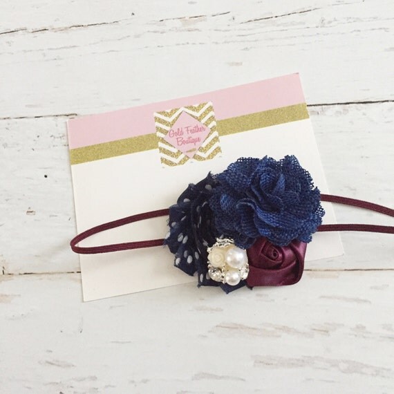 Items similar to navy blue burgundy cream headband // fall headband