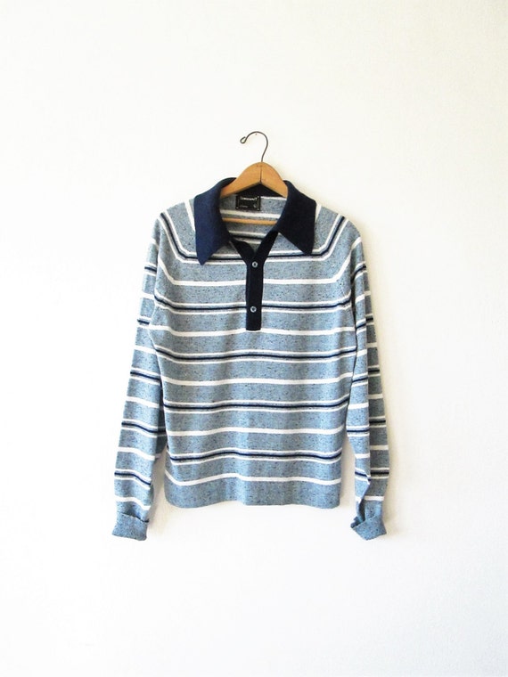 Vintage 1960's JcPenney Striped Knit Polo Henley Pullover