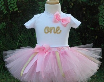 pink and gold 1st birthday girl outfit,one year old girl birthday tutu outfit, first birthday outfit, baby girl birthday boho baby pink tutu