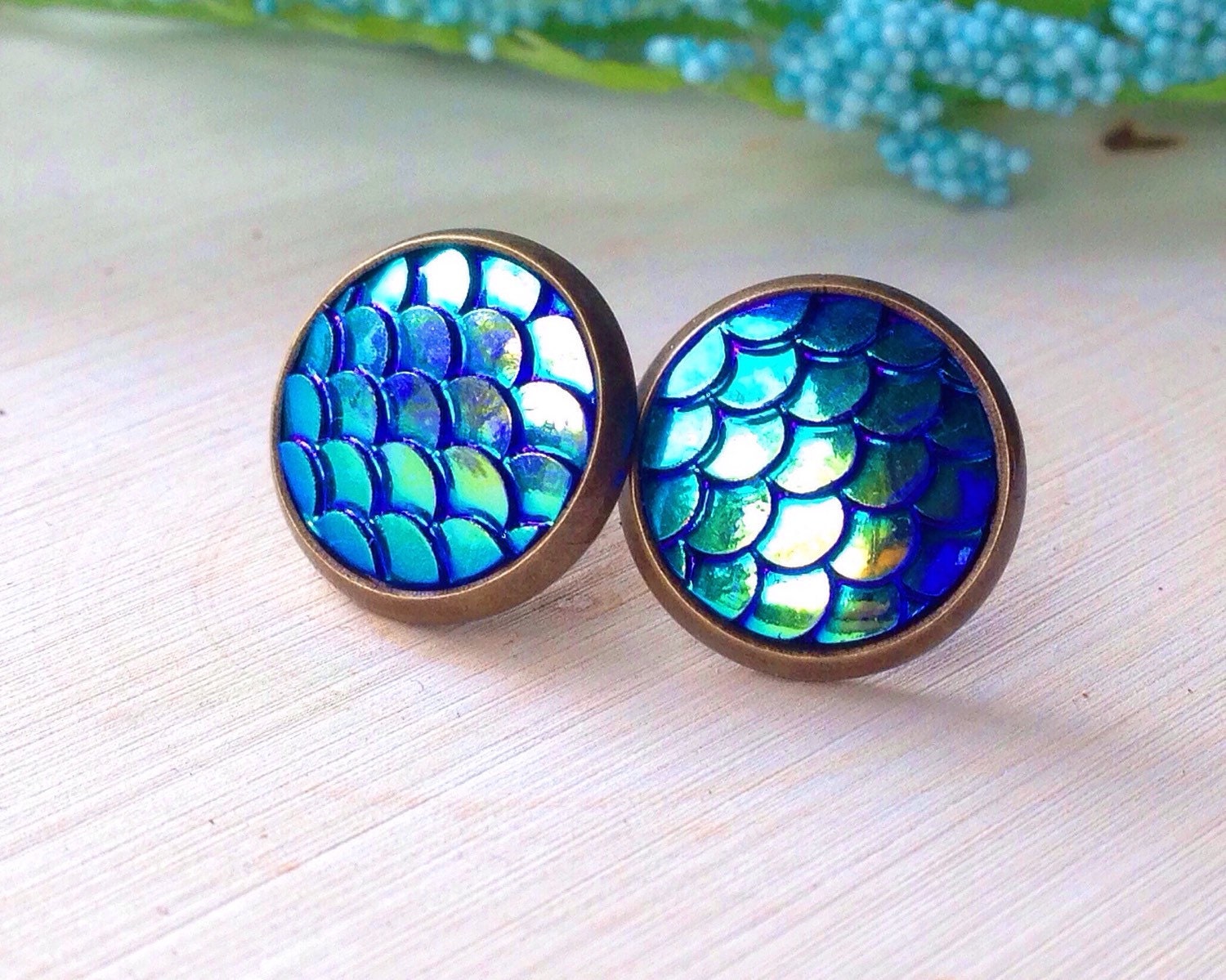 Mermaid Scale Stud Earrings//Mermaid Jewelry//Fish