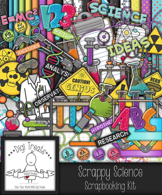 Scrappy Science Digital Scrapbook Kit. Science Themed