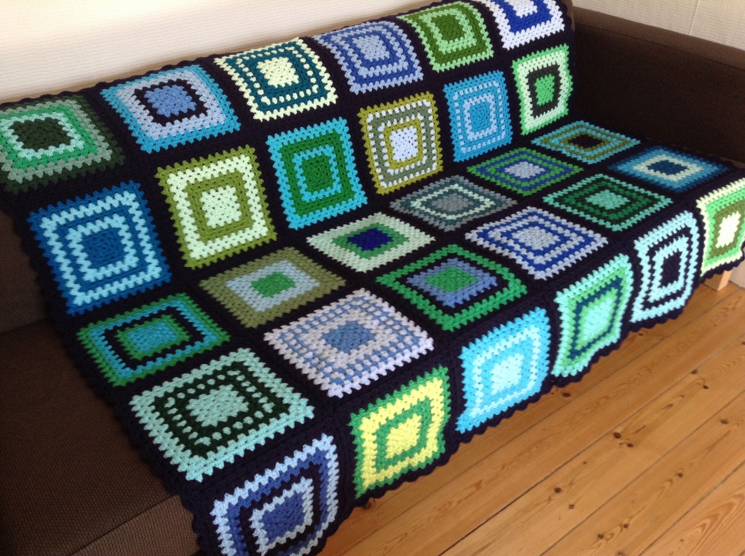 Blue Crochet Blanket Green Crochet Afghan by PhoenixSmiles on Etsy