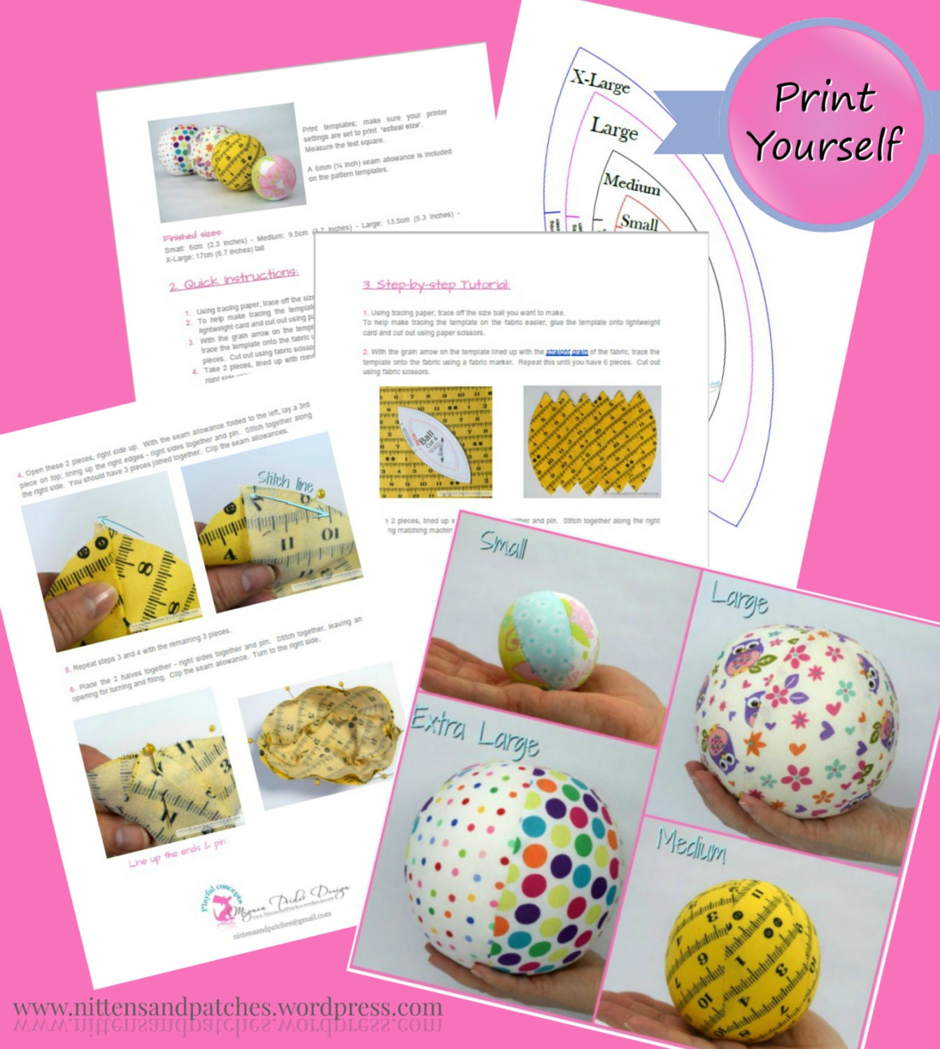 Fabric Ball Sewing Pattern 4 sizes