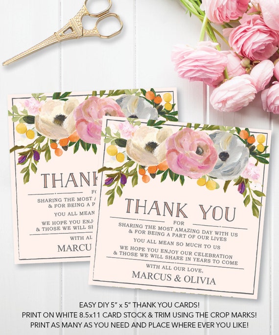 Wedding Thank You Card Wedding Reception Place Setting