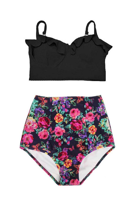 Black Midkini Midkinis Top and Flora Floral Flower by venderstore