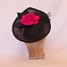 Stunning black occasion hat with fushia pink rose detailing