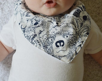 Baby Bandana Bib with Snap - Drool Bib - Unisex Bib - Bib with animals - Black and white bib