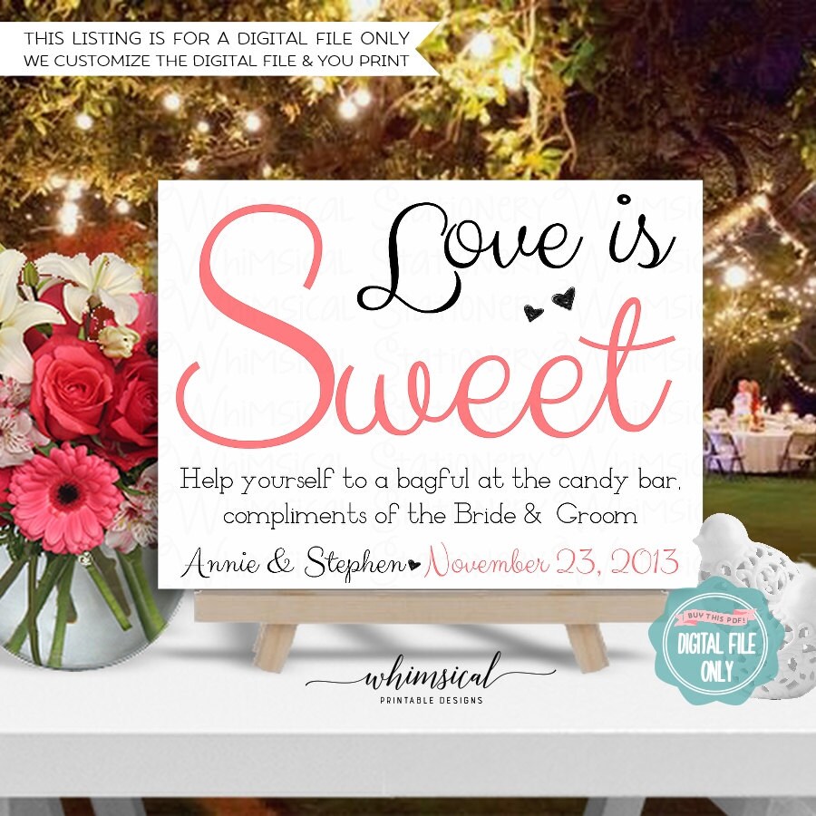 Candy Table Sign for Wedding Printable File by WhimsicalStationery