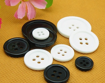 100 Resin Sewing shirt Clothing Buttons 4-holes white black 9mm 10mm 11.5mm 12.5mm 15mm 18mm 20mm 21mm 23mm 25mm 28mm 30mm 34mm 38mm