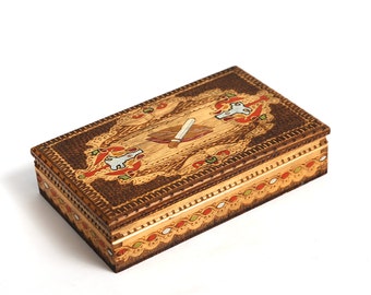 Vintage hand made wooden box case, handmade and hand painted box