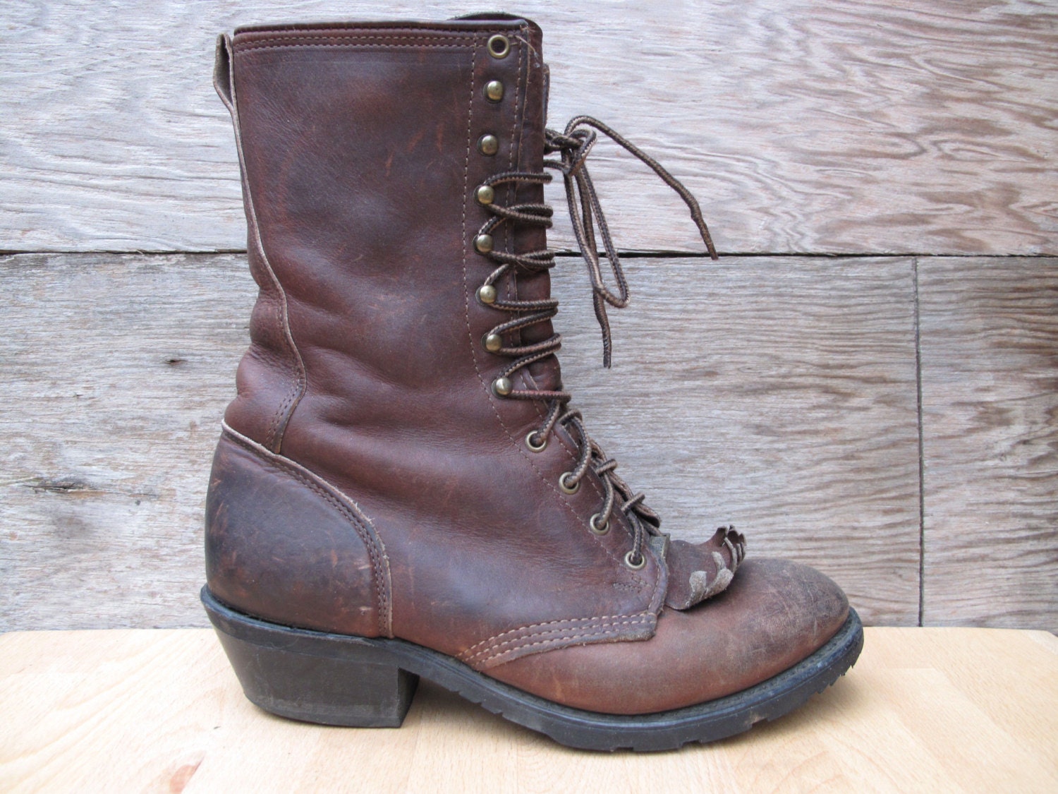 HH Packer Lace Up Cowboy Boot Dark Brown Leather with Kiltie