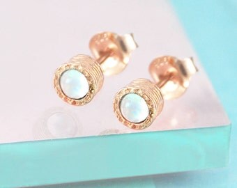 Rose Gold Studs, Opal Stud Earrings, 925 Earrings, Dainty Studs, Gemstone Earrings, Rose Gold Jewelry, October Birthstone, Bridesmaids Gift