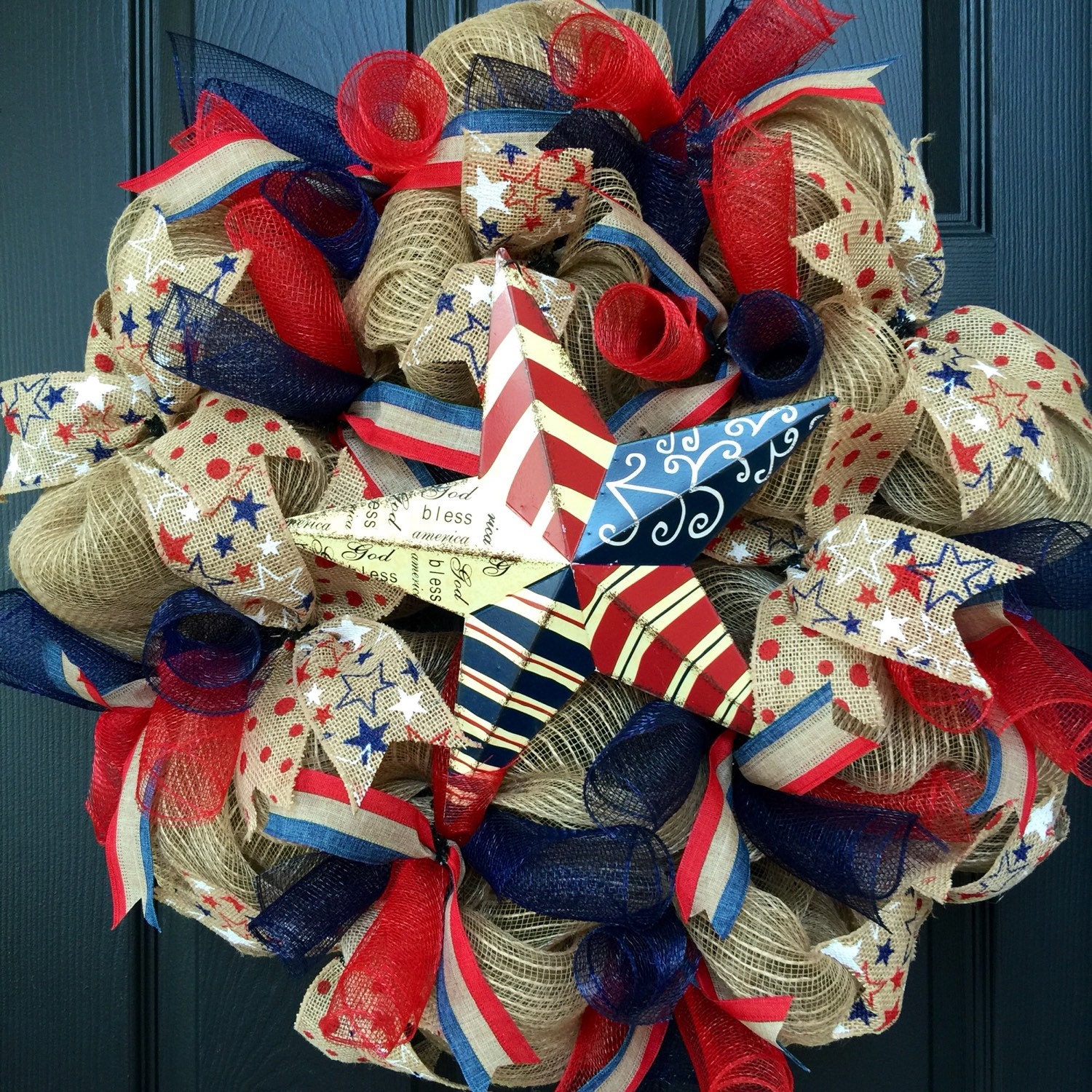 America Mesh Wreath for Memorial Day Independence by WreathsUrWay