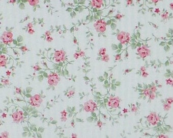 Emma's Garden~Small Roses on White~Shabby Chic Floral~Cotton Fabric, Quilt~Clothworks~Fast Shipping F559