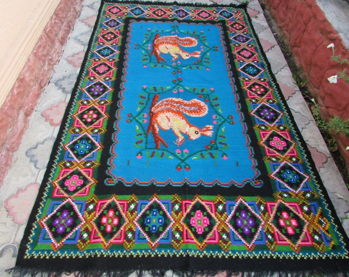 Bessarabian Kilim & area rugs. Vintage Moldovan Kilim, Rose kilim rug, handmade carpet. Vintage handwoven wool rug carpet. kom