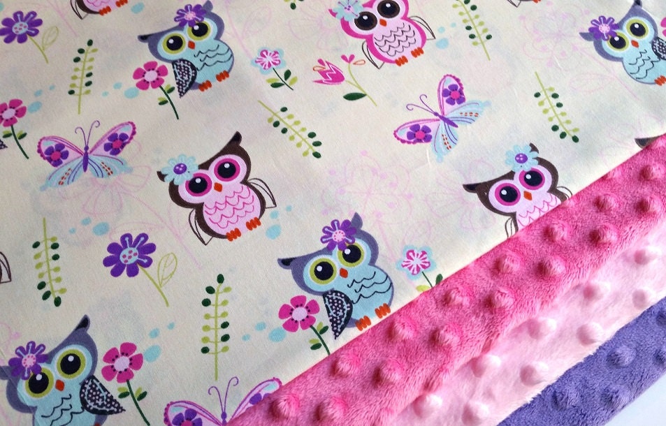 Pink Owl Minky Blanket MADE TO ORDER Yellow Owl Baby