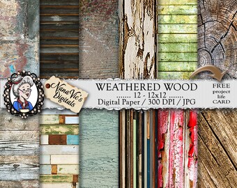 Weathered Wood Digital Paper, Distressed backgrounds, wood texture, Scrapbooking, Printable, photography, wood back drops, 12 H Res 300 DPI