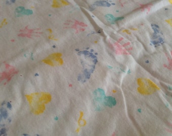 Baby print flannel, Nursery flannel fabric by the yard, white print cotton fabric, baby flannel