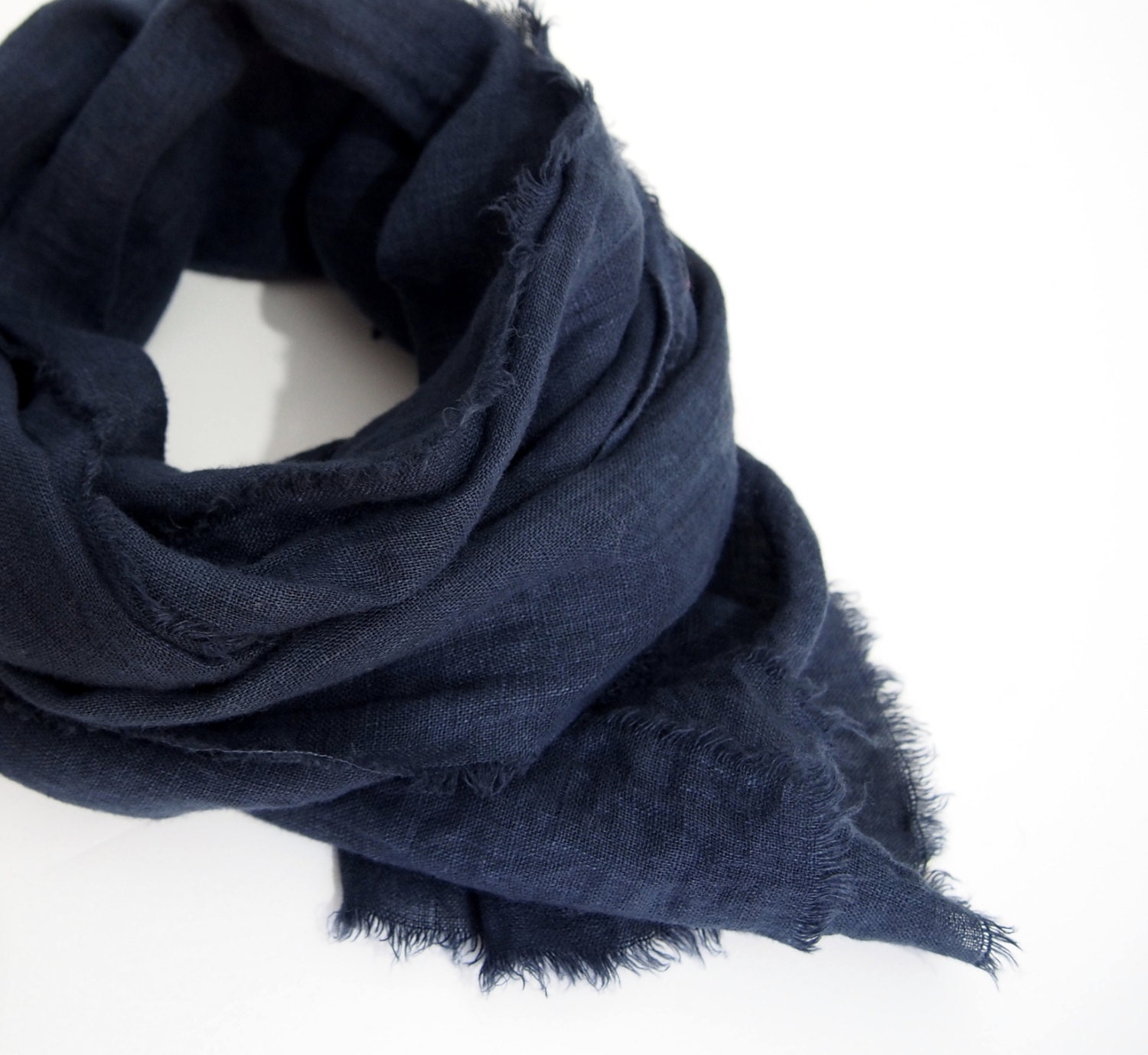 Midnight Blue Linen Scarf Hand Dyed Lightweight European