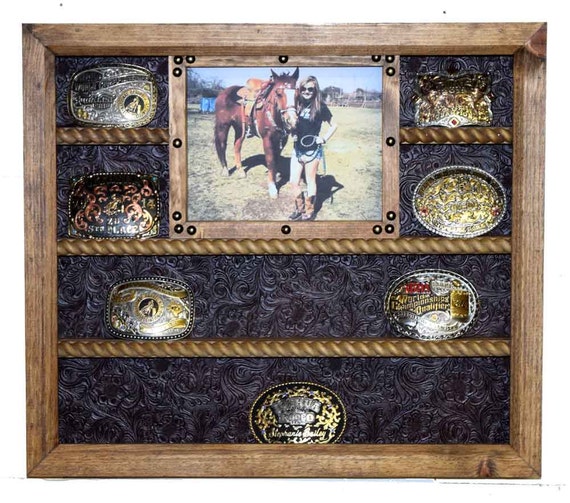 Belt Buckle Display Case With 8x10 Picture Frame Trophy