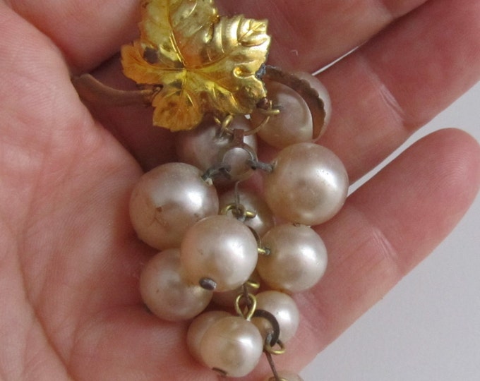Lot 10-pcs Vintage Grape of Vine Pins Faux-Pearls Czechoslovakia 1930's