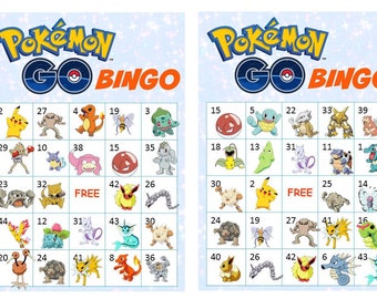 40 Printable Pokemon Go Bingo Cards Prefilled Pokemon Clip Arts and Numbers - Pokemon Characters with Names- Instant Download