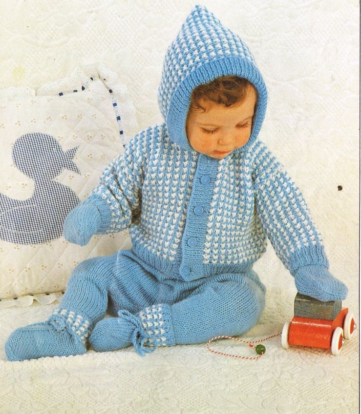 baby pram suit vintage baby knitting pattern PDF instant