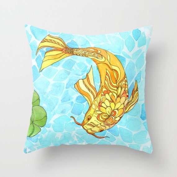 Items similar to Koi Fish Throw Pillow, cute lilly pond, colorful, decor, pillows, coastal decor ...