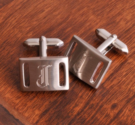 Items similar to Personalized cufflinks brushed silver marlon monogrammed engraved custom ...