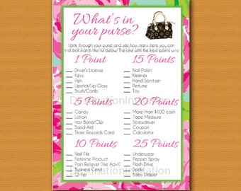 What's in Your Purse Game, Instant download, Bridal Shower Game, Baby Shower Game, Lilly Pulitzer, Louis Vuitton