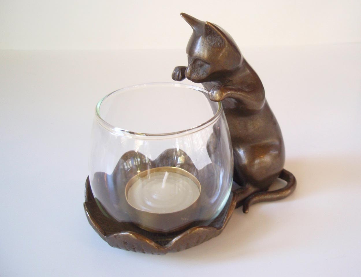 Cute Heavy Solid Brass Cat Candle Holder by DragonflyGypsySoul
