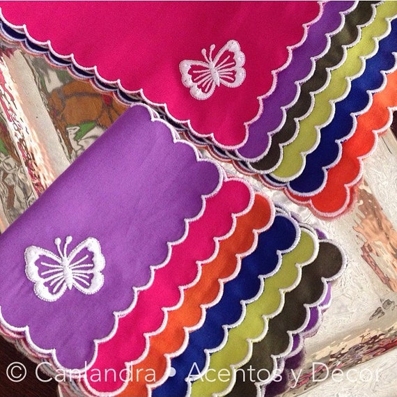 Butterfly Embroidery Cocktail Napkins Set of 6 by CalandraDecor