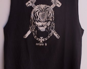 Vintage Triple H 'Bring The Hammer Down' Skull & Iron Cross Print Sleevless Shirt