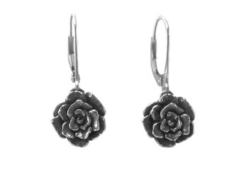 Mini Rose Dangle Earrings, Rose Earrings, Dangle Earrings, Sterling Silver Earrings, Handmade