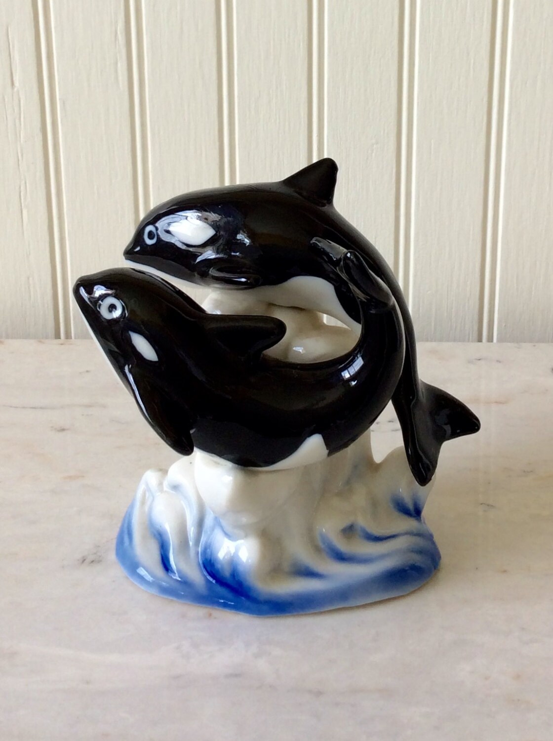 Vintage Orca Whale Shamu Killer Whales Ceramic Figurine