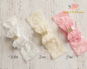 Baby Headband,newborn headband,Baby Headbands,Vintage inspired Ivory Headband, Feather Headband,Christening headband, Flower girl Headband