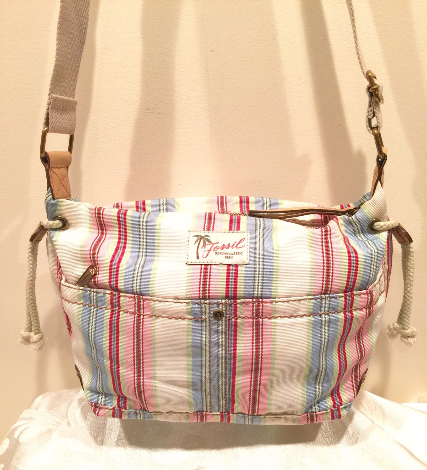 Fossil Hobo fabric handbag multi color striped shoulder bag
