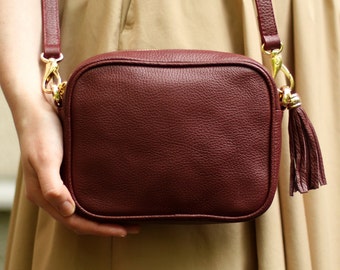 Burgundy leather bag | Etsy