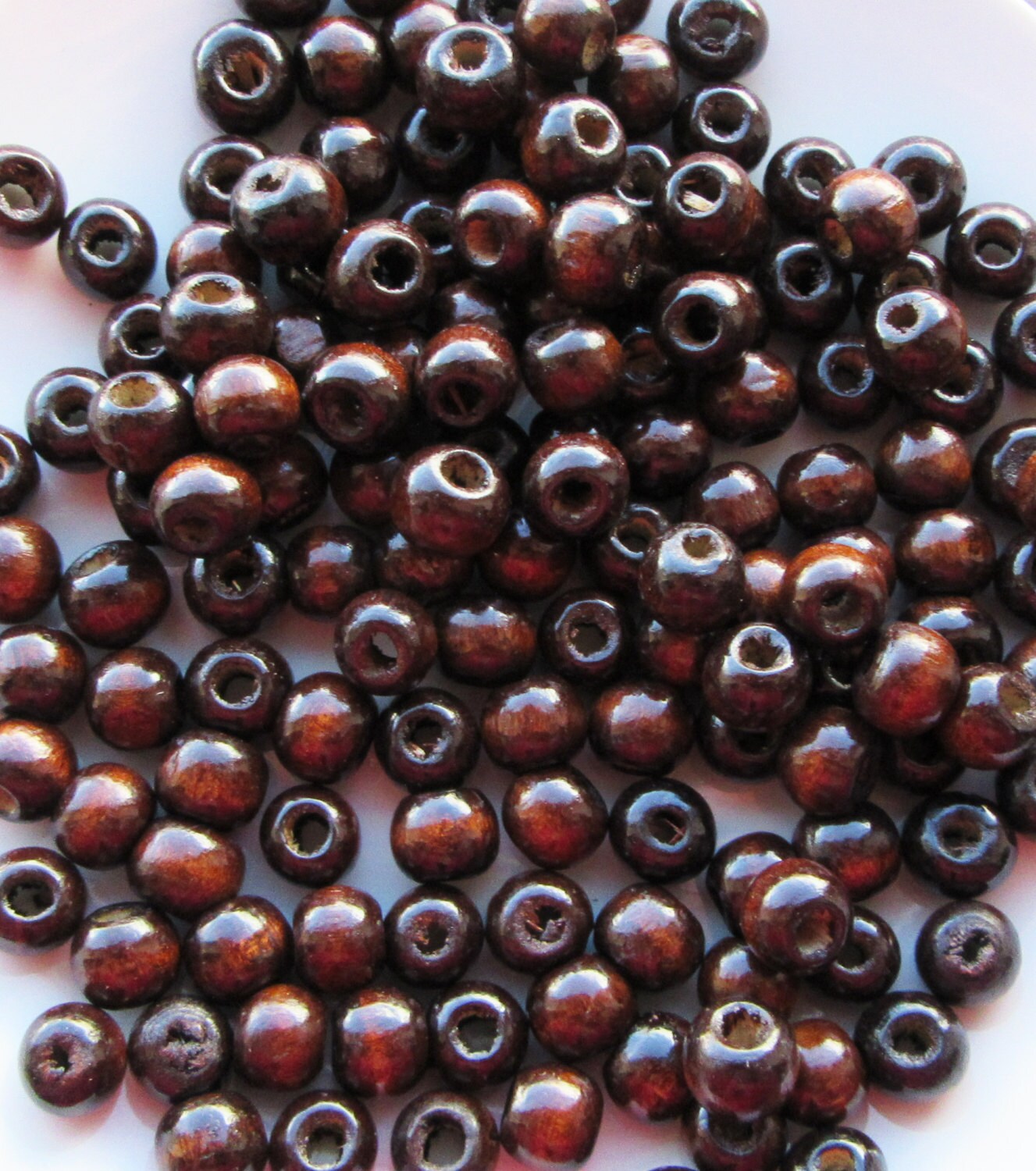 Dark Brown Polished Wooden Beads Round 9x10mm With a Large