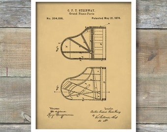 Steinway Grand Piano Patent Poster, Piano Patent Print, Music Room Decor, Piano Art, Musician Gifts, P259
