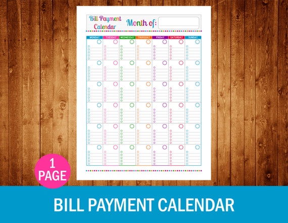 Bill Payment Calendar Instant Download by OrganizedCandyShoppe