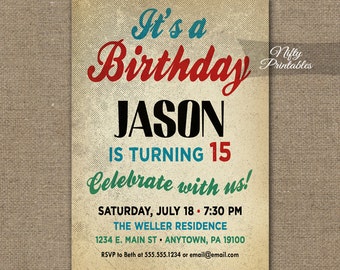 Teen Boy Birthday Invitations - Boys Birthday Party Invitation - Teen Tween Invite Printable 10th 11th 12th 13th 14th 15th 16th 17th 18th
