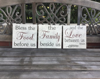 Kitchen Sign, Custom Kitchen Decor, Bless This Family, Bless This Food, Kitchen 3 Piece set, Custom CANVAS, Choose Your Own Color, Love