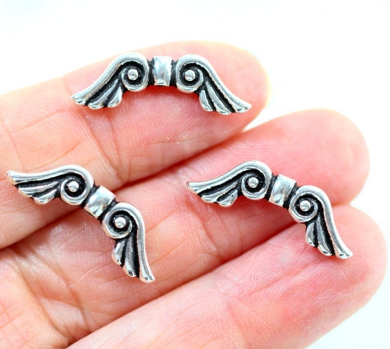 TierraCast Large Angel Wing Beads Jewelry Findings Silver