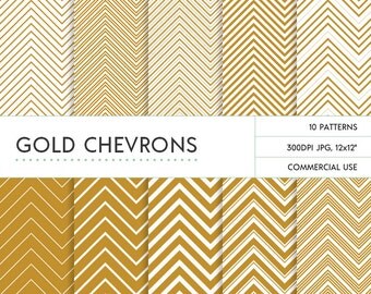 Instant Download Gold Chevron Digital Papers with Commercial Use