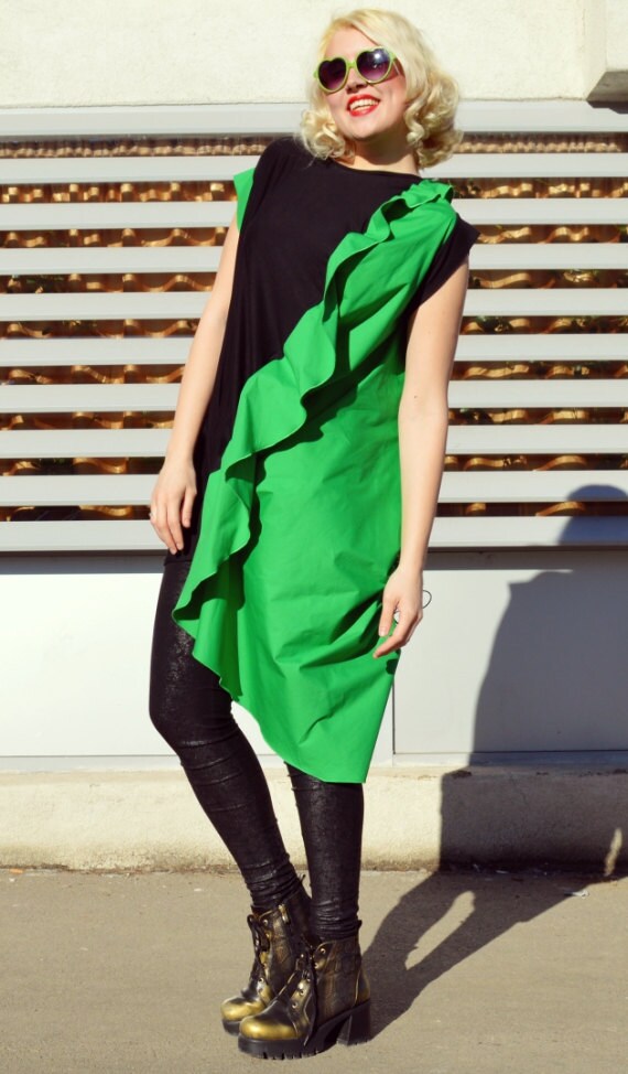 Black and Green Extravagant Top / Funky Urban Top