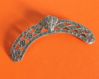 Sterling Silver Tiara shaped marcasite Brooch, Art Deco vintage Pin, Decoration