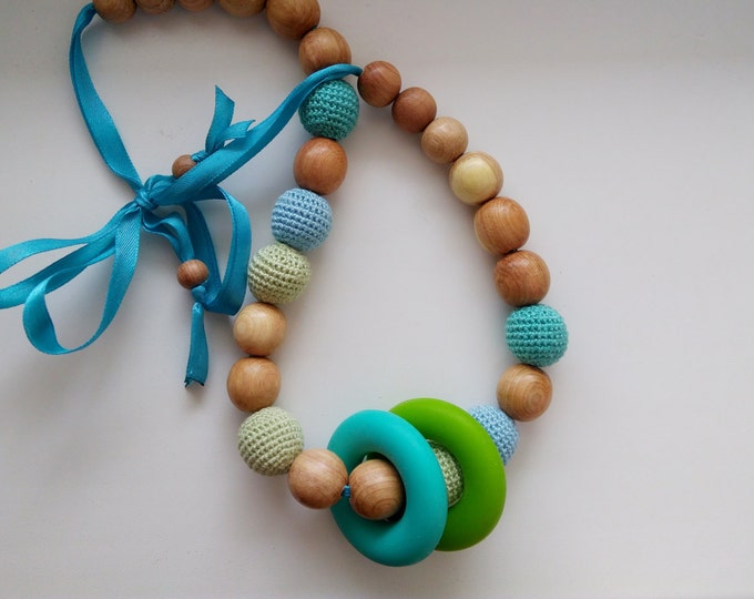 Necklace for feeding, with Teether, Silicone ring, teether ring,Nursing Necklace, Teether for babies, toy for a newborn,organic necklace