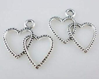 10 Heart, gears, entwined, steampunk, jewelry, vintage, tibetan silver charms approx.1" x 3/4" US Shipper Quick